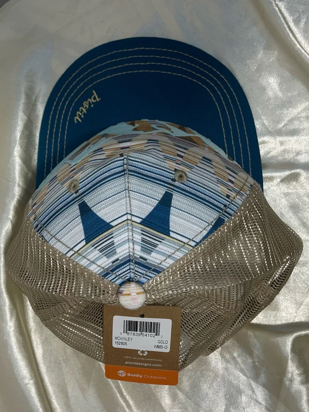 Pistil Blue & Gold Patterned Trucker Hat NWT